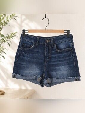 SO Juniors Curvy High Rise Shortie Denim Shorts Size 3 Medium Wash Stretch